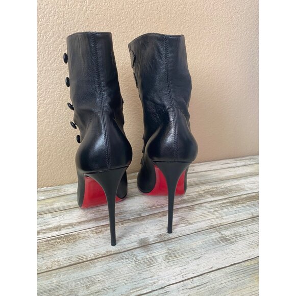 Christian Louboutin French Tutu Black Leather Button Ankle Boots SZ 39.5 - READ - Picture 4 of 16